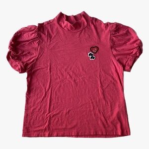 Karl Lagerfeld Paris Red Logo XOXO Shirt Blouse Pleated Short Sleeve